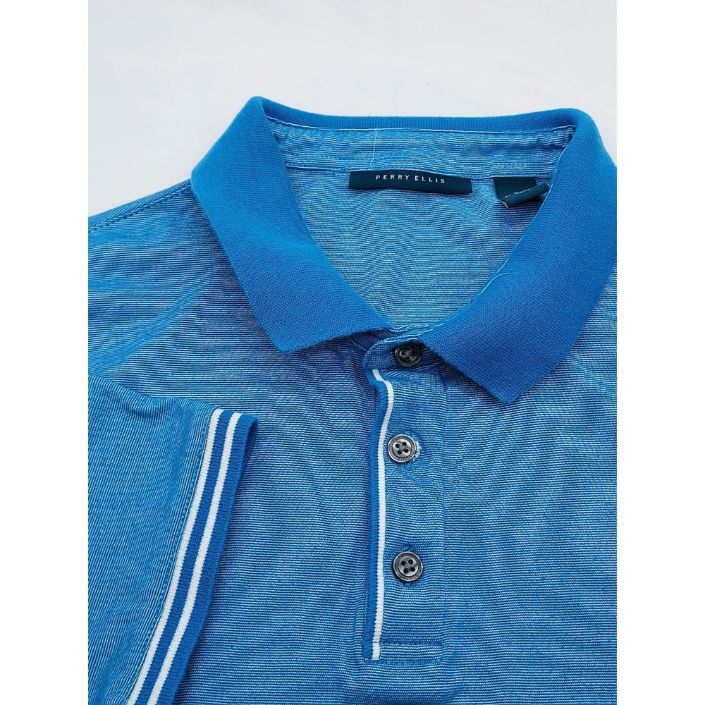 Perry Ellis Polo Shirt Adult XL Dark Blue Outdoors Casual Striped Short sleeve